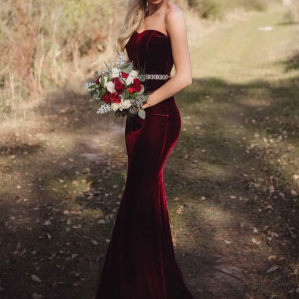 Burgundy Velvet Prom Dress